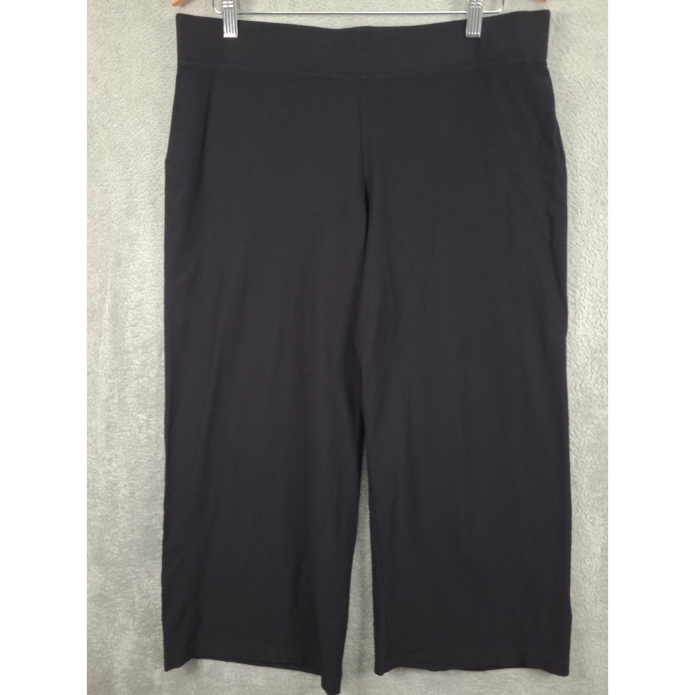 Eileen Fisher Cropped Pants Women's Lg‎ Wide Leg Black Casual Comfort Career
